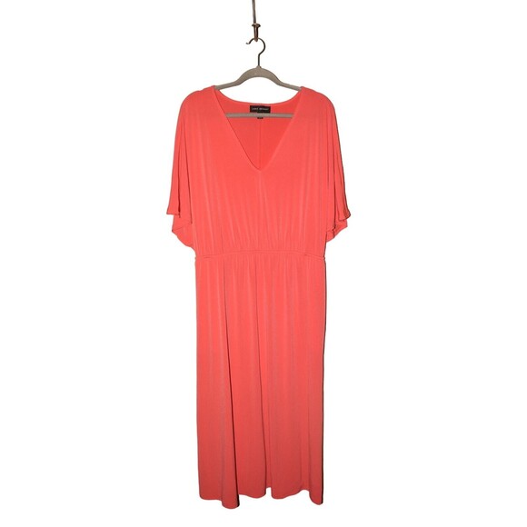 LANE‎ BRYANT $99 Coral V-Neck Stretch Midi Dress Flutter Sleeves 18/20 - Picture 1 of 4